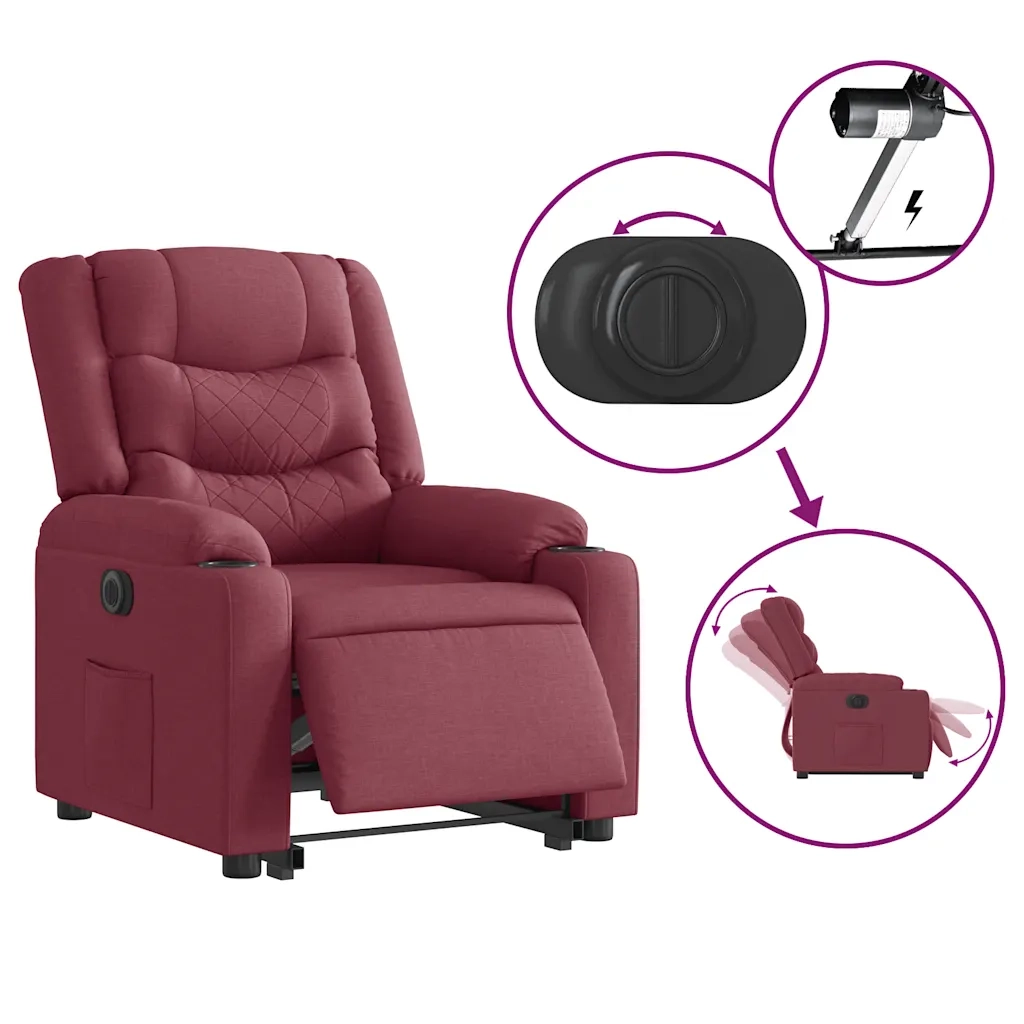 Poltrona Alzapersona Reclinabile Elettrica Rosso Vino Tessuto 3310275