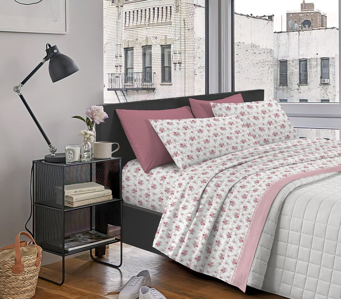 Completo Letto In Cotone Di Flanella Lenzuola Matrimoniali,Parure, Flanella Calda e Morbida,Anti Pilling Felpato Flanellato - Stv-FlourishRosa - Matrimoniale