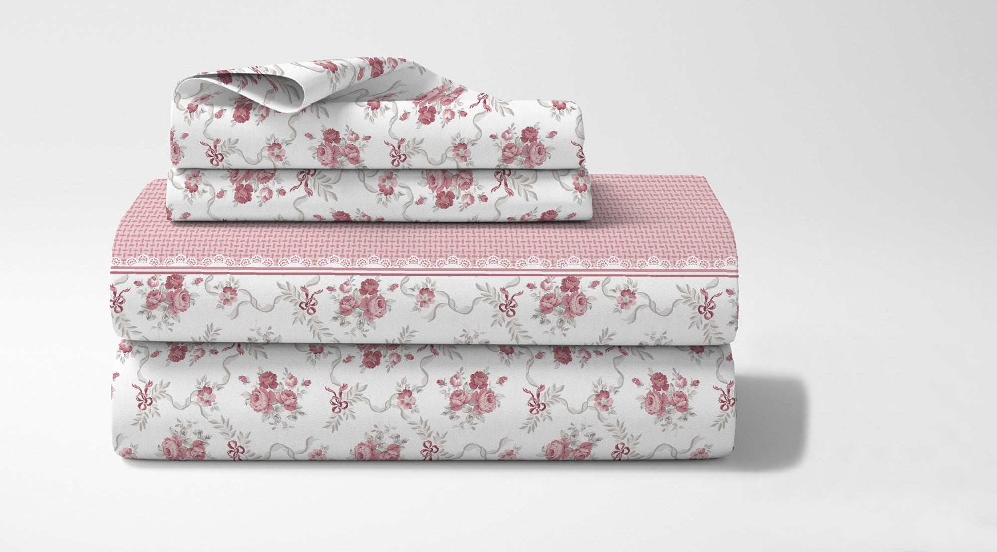 Completo Letto In Cotone Di Flanella Lenzuola Matrimoniali,Parure, Flanella Calda e Morbida,Anti Pilling Felpato Flanellato - Stv-FlourishRosa - Matrimoniale