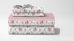 Completo Letto In Cotone Di Flanella Lenzuola Matrimoniali,Parure, Flanella Calda e Morbida,Anti Pilling Felpato Flanellato - Stv-FlourishRosa - Matrimoniale