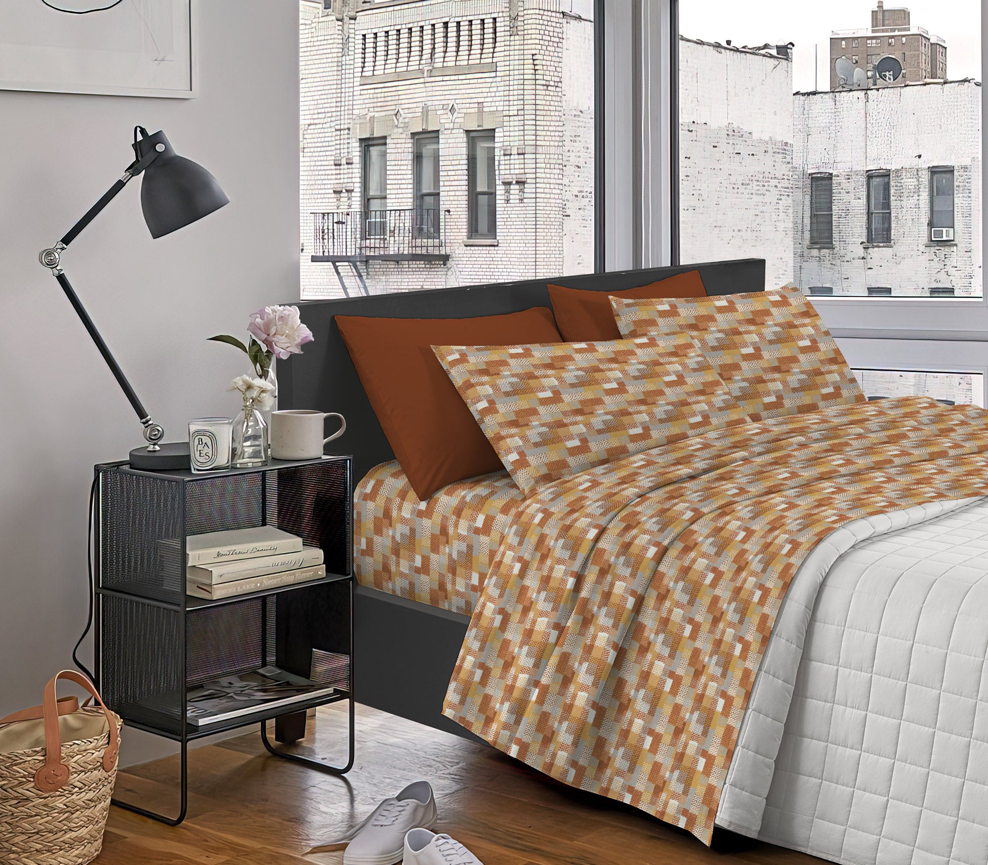 Completo Letto In Cotone Di Flanella Lenzuola Matrimoniali,Parure, Flanella Calda e Morbida,Anti Pilling Felpato Flanellato - Stv-LinedRust - Matrimoniale