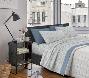 Completo Letto In Cotone Di Flanella Lenzuola Matrimoniali,Parure, Flanella Calda e Morbida,Anti Pilling Felpato Flanellato - Boccioloblu520 - Matrimoniale