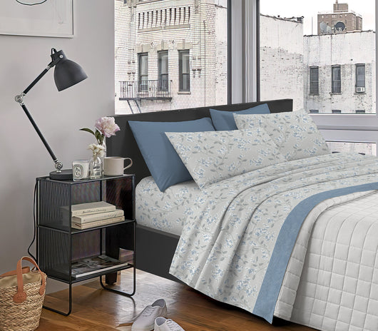 Completo Letto In Cotone Di Flanella Lenzuola Matrimoniali,Parure, Flanella Calda e Morbida,Anti Pilling Felpato Flanellato - Boccioloblu520 - Matrimoniale