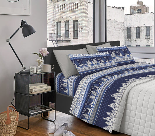 Completo Letto In Cotone Di Flanella Lenzuola Matrimoniali,Parure, Flanella Calda e Morbida,Anti Pilling Felpato Flanellato - Inverno516blu - Matrimoniale