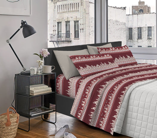 Completo Letto In Cotone Di Flanella Lenzuola Matrimoniali,Parure, Flanella Calda e Morbida,Anti Pilling Felpato Flanellato - Inverno516rosso - Matrimoniale