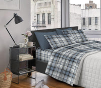 Completo Letto In Cotone Di Flanella Lenzuola Matrimoniali,Parure, Flanella Calda e Morbida,Anti Pilling Felpato Flanellato - TartanDenim512 - Matrimoniale