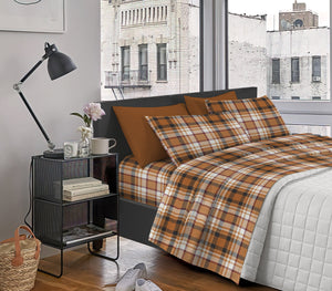 Completo Letto In Cotone Di Flanella Lenzuola Matrimoniali,Parure, Flanella Calda e Morbida,Anti Pilling Felpato Flanellato - Tartanrust512 - Matrimoniale