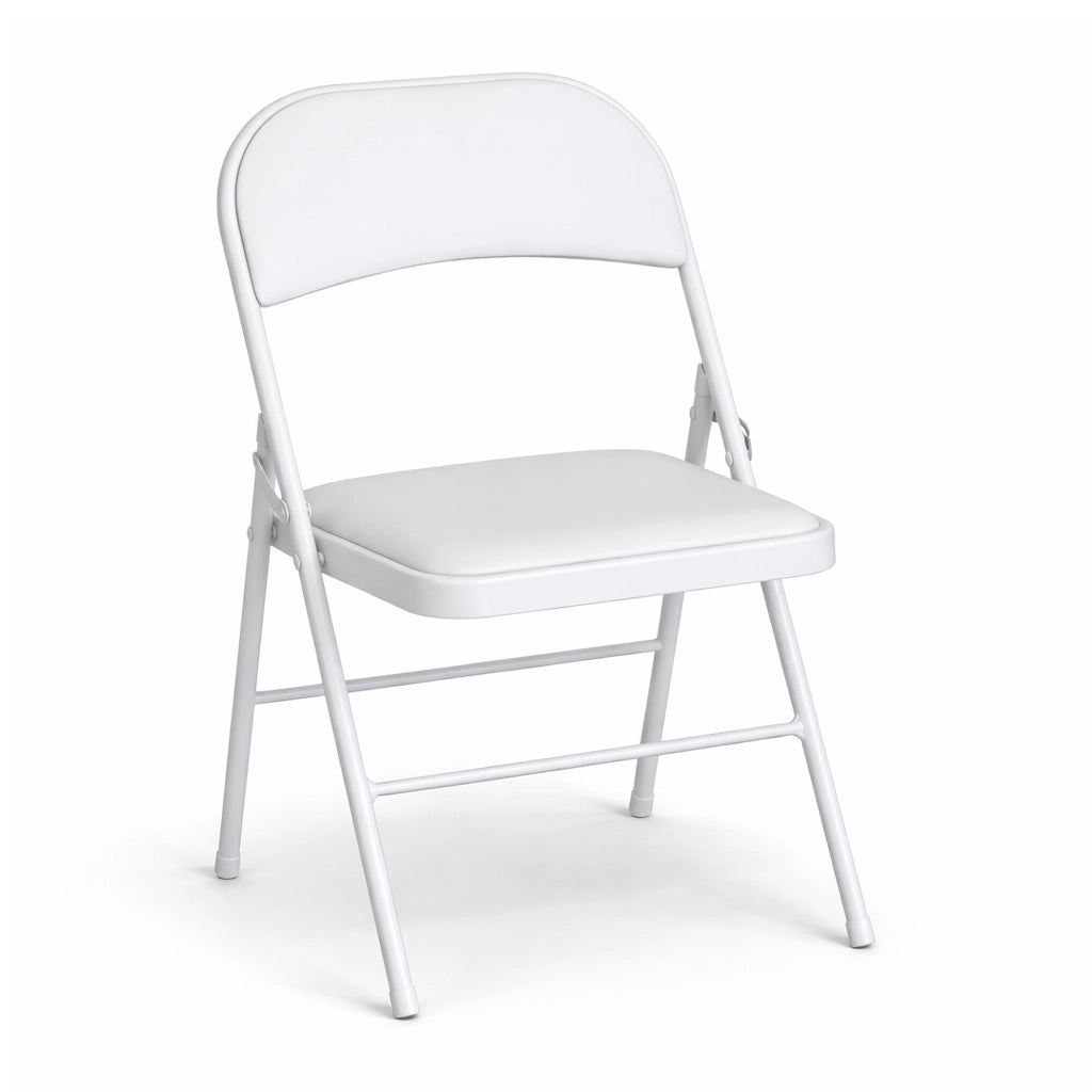 Set 4 Sedie Pieghevoli Metallo Ecopelle Imbottita Ergonomiche Salvaspazio Bianco