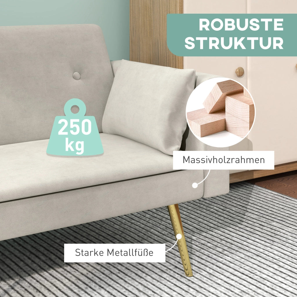 Divano letto 2 posti in velluto ¨C Xylo ¨C Beige con schienale regolabile