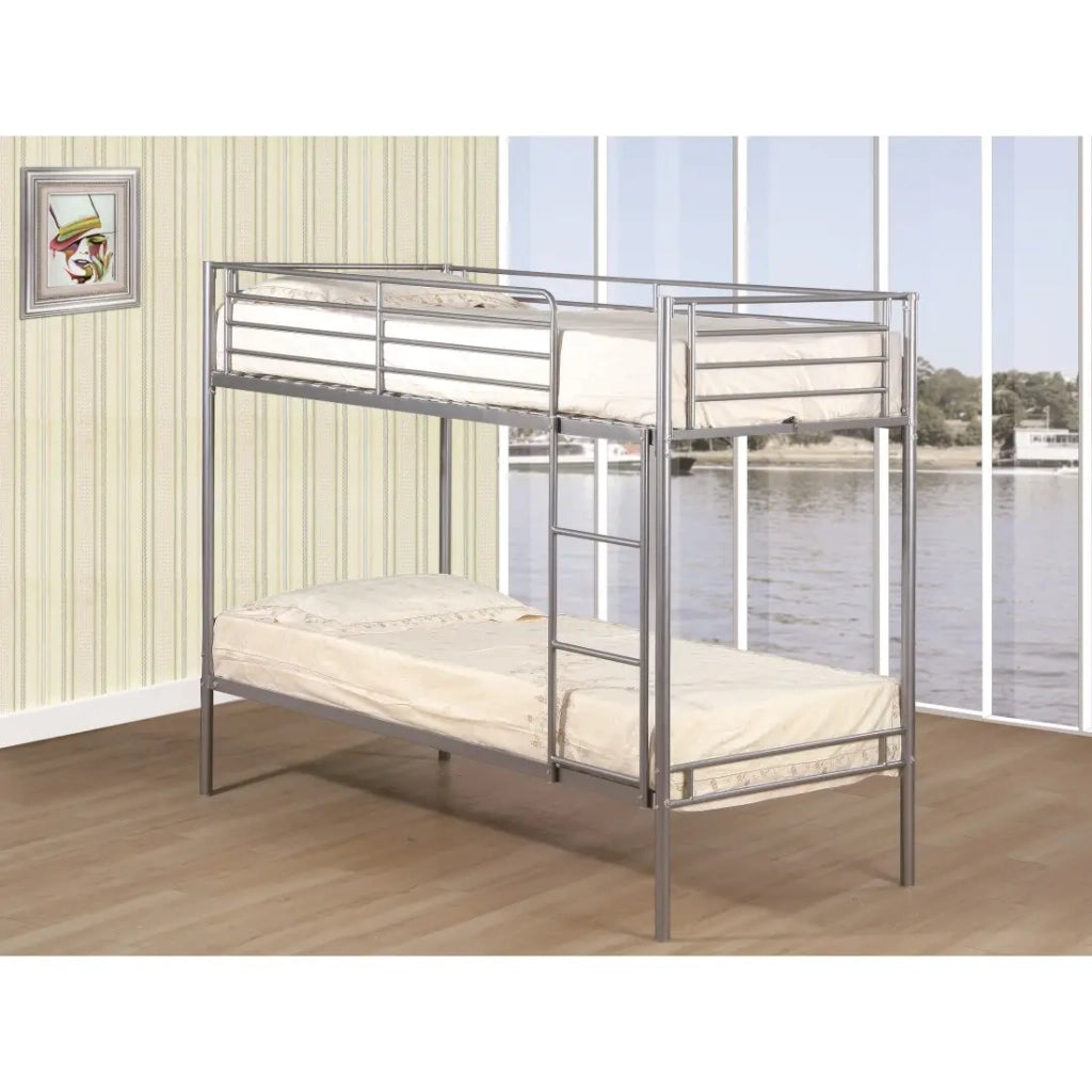 Letto a castello LUCKY - 2 posti letto 90x200 cm - Struttura metallo grigio