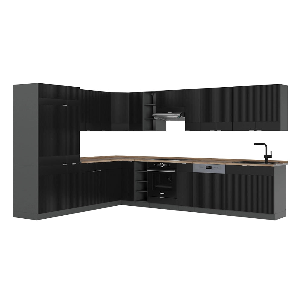 Cucina angolare completa Fame-Line Nero rigato/Antracite 347 x 60 cm, PL Rovere Vicco