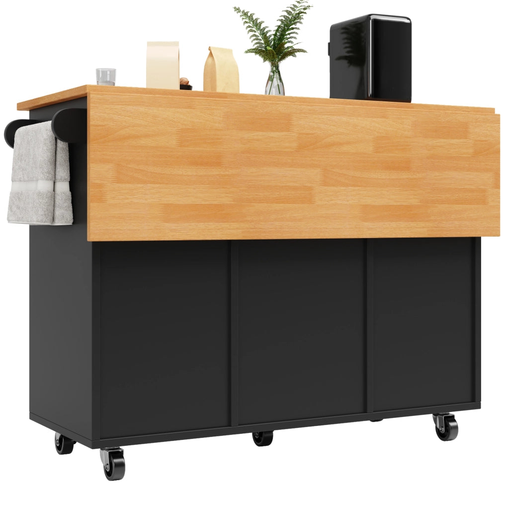 Isola da cucina 122x74.5x91.5 cm pieghevole; 8 cassetti; MDF nero
