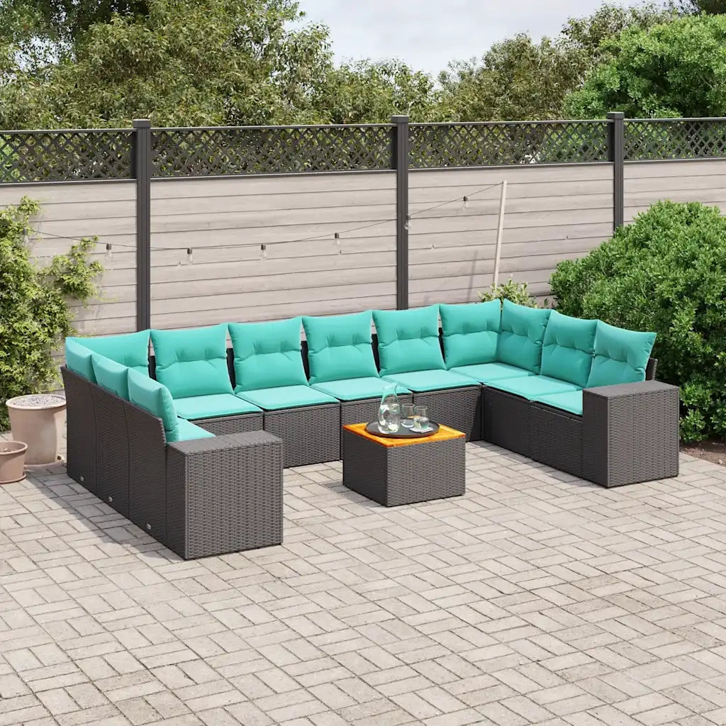 Set Divani da Giardino 11 pz con Cuscini Nero in Polyrattan 3225616