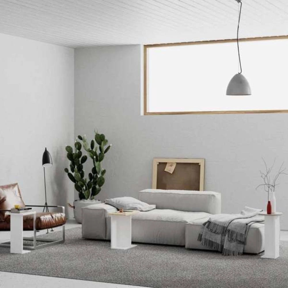 Tris tavolino da salotto Mund colore bianco rovere tortora