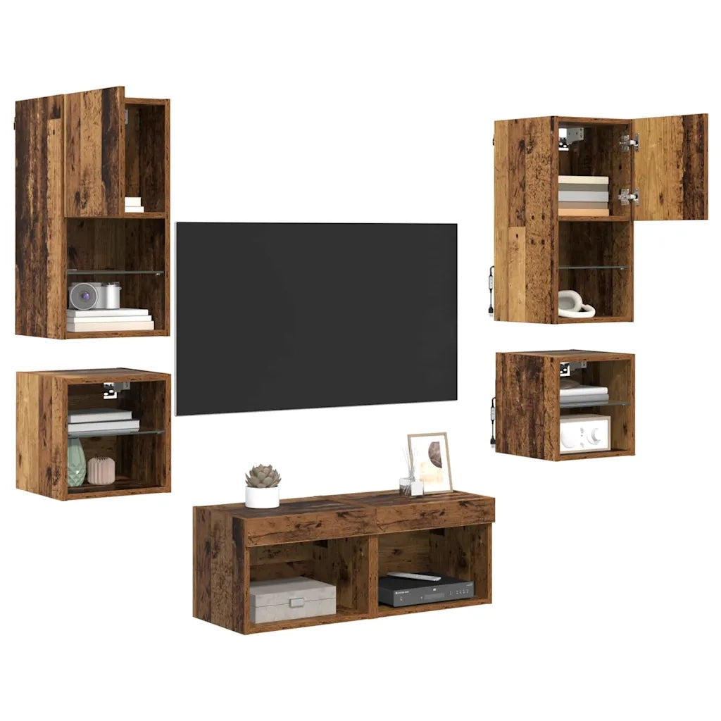 Unità per TV a Muro 8 pcs Legno vecchio Legno multistrato 3402920