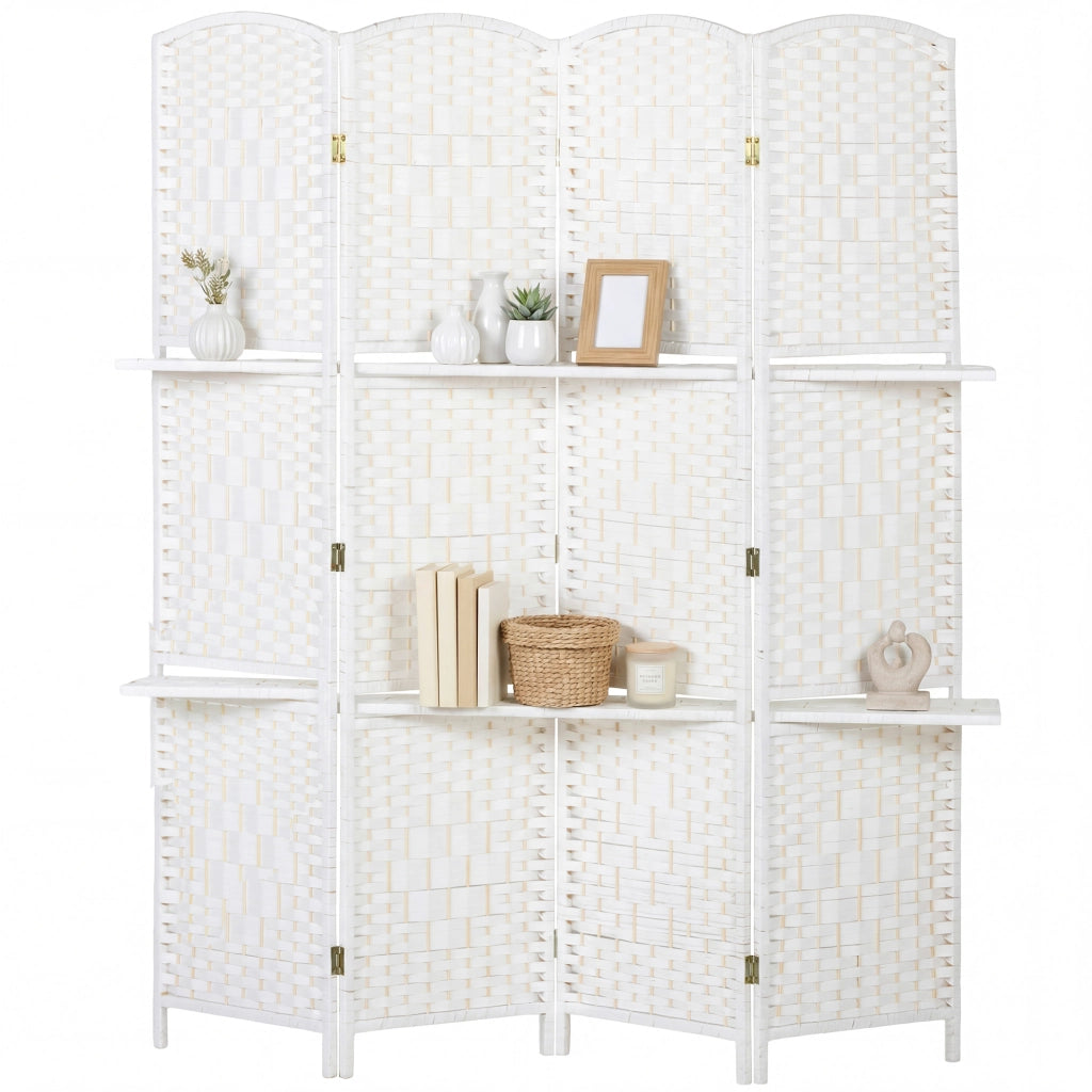Paravento 4 Pannelli con 2 Ripiani ¨C zephmum ¨C Legno Bianco 160x170 cm