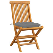 Sedie da Giardino con Cuscini Grigi 4 pz Massello di Teak 3062584