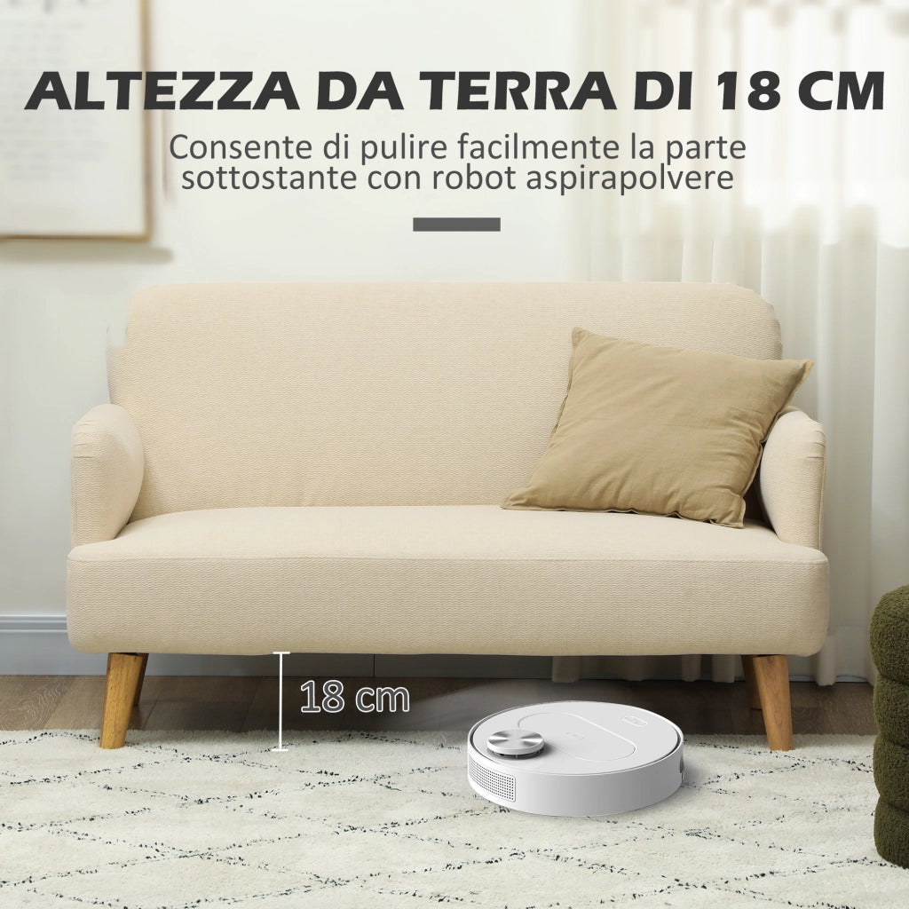Divano 2 Posti Moderno Tessuto Velluto Imbottito ¨C zephmum ¨C 140x74x79cm Bianco Crema