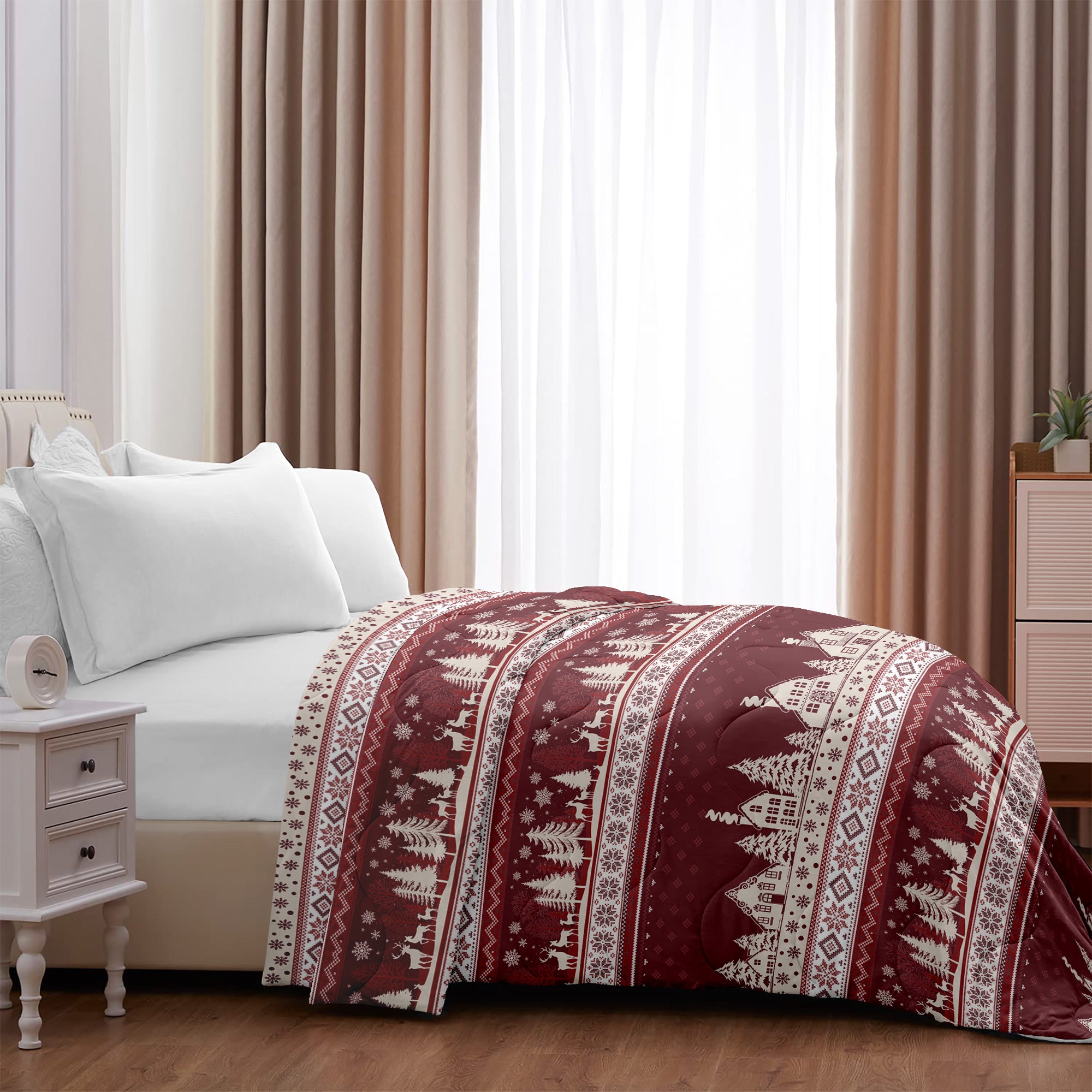 Trapunta Matrimoniale Invernale Stampata Piumino Caldo Piumone Prodotto Italiano Imbottitura Coperta Anallergica Traspirante - 15SnowyDay