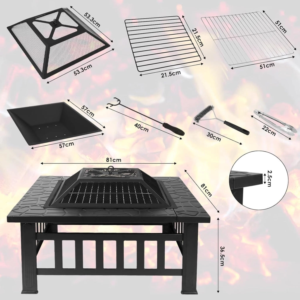 Braciere Barbecue con Griglia, Braciere da Esterno, 81cm Braciere da Giardino in Ferro,con Griglia, Attizzatoio,Parascintille, Copertura Impermeabile,Pinze per Grill,Spazzola,4 pcs Gamba