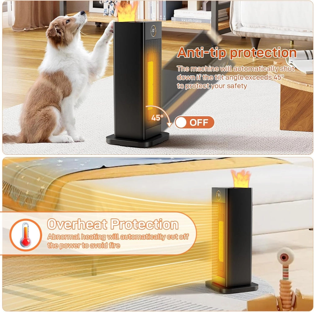 Termoventilatore piccolo con funzione di umidificazione e luce ambientale, 2000 W, riscalda rapidamente, silenzioso, timer 12 ore, 3 modalità, protezione antiribaltamento, riscaldamento elettrico con