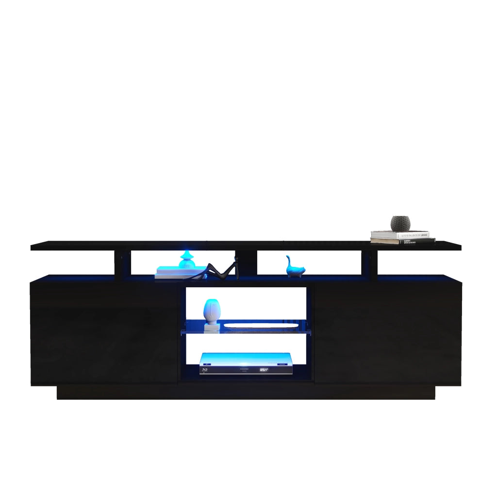 OKWISH Mobile TV con 2 Ante e 5 Vani Aperti, LED Controllato da App, per Soggiorno, 140 x 35 x 55 cm, Nero