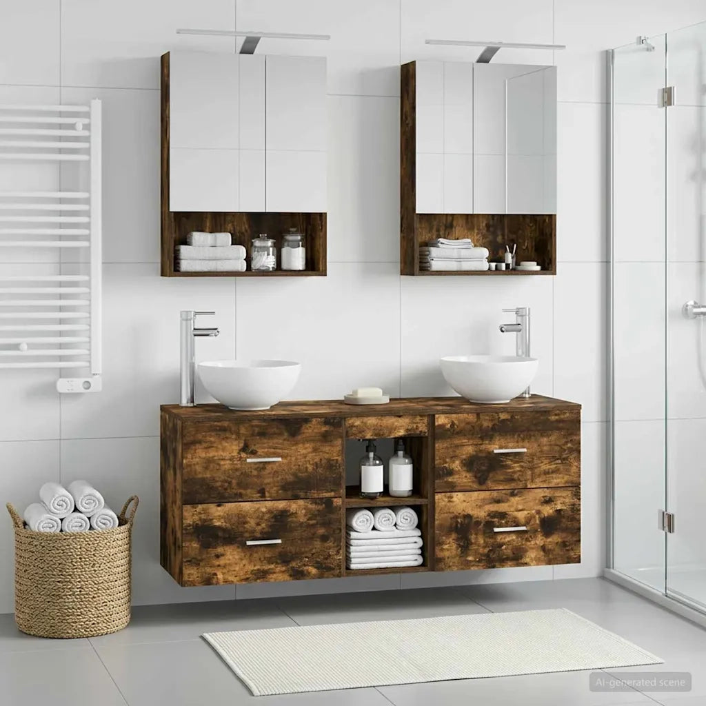 Set di Armadi da Bagno 5 pcs Rovere Fumo 50 x 14,5 x 70 cm 3406683