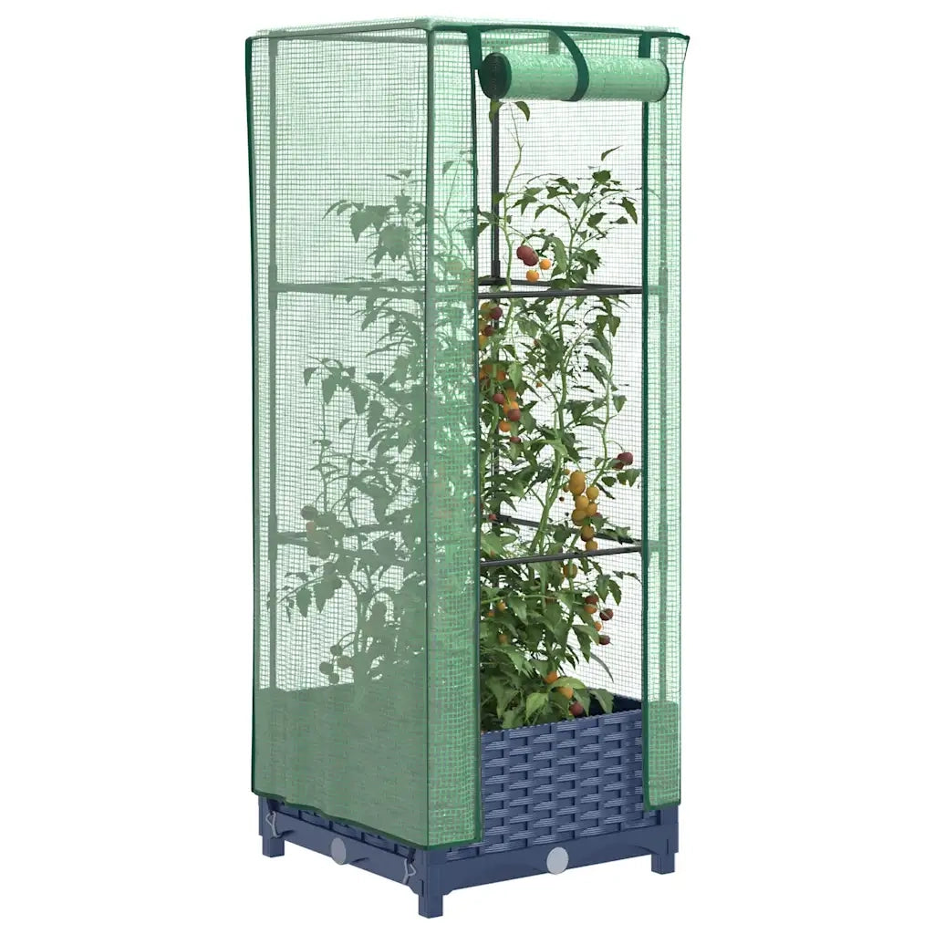 Fioriere | Cassetta per fiori | Letto Rialzato con Copertura Serra Effetto Rattan 40x40x123 cm