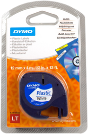 DYMO LetraTag etichette originali in plastica / rotolo da 12 mm x 4 m / stampa nera su bianco / LT etichette autoadesive per etichettatrice LetraTag / 1 pezzo
