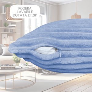 Cuscino In Ciniglia Quadrato Anima Compresa 50 x 50 Con Zip Fodera Moderna Super Morbido Per Divano Camera Letto Copri Cuscini Con Imbottitura - Azzurro