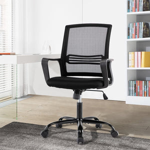 Sedia Da Ufficio In Rete,Supporto Lombare Regolabile In Altezza,Girevole,Poltrona Da Scrivania Con Seduta Traspirante Inclinazione Ad Ondeggiamento Pistone Gas - Nero