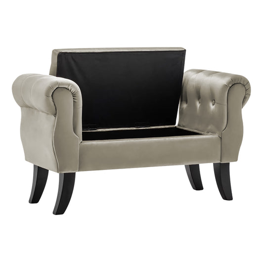 Divanetto In Velluto Panca Contenitore Pouf PortaOggetti Panca Sgabello A Pie Di Letto Cassapanca Ingresso Legno Massello Panchina - Beige