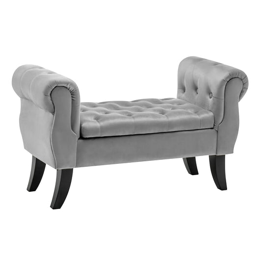 Divanetto In Velluto Panca Contenitore Pouf PortaOggetti Panca Sgabello A Pie Di Letto Cassapanca Ingresso Legno Massello Panchina - GrigioChiaro