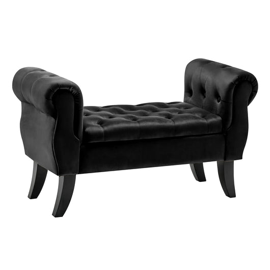 Divanetto In Velluto Panca Contenitore Pouf PortaOggetti Panca Sgabello A Pie Di Letto Cassapanca Ingresso Legno Massello Panchina - Nero