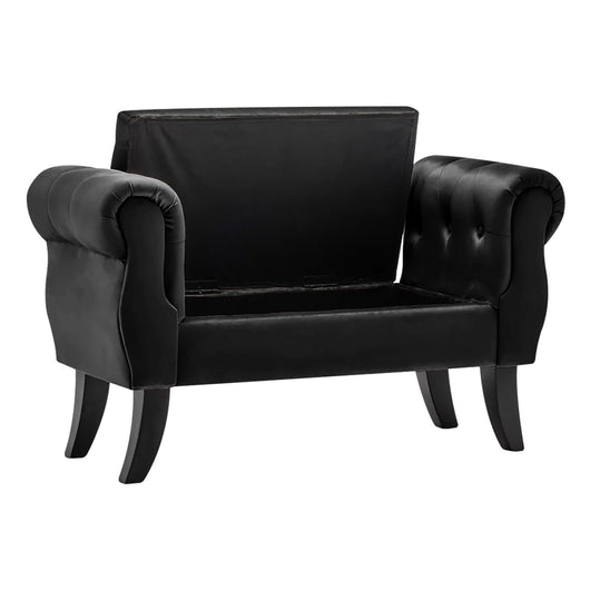 Divanetto In Velluto Panca Contenitore Pouf PortaOggetti Panca Sgabello A Pie Di Letto Cassapanca Ingresso Legno Massello Panchina - Nero