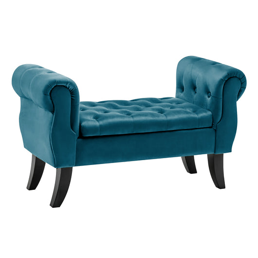 Divanetto In Velluto Panca Contenitore Pouf PortaOggetti Panca Sgabello A Pie Di Letto Cassapanca Ingresso Legno Massello Panchina - Petrolio