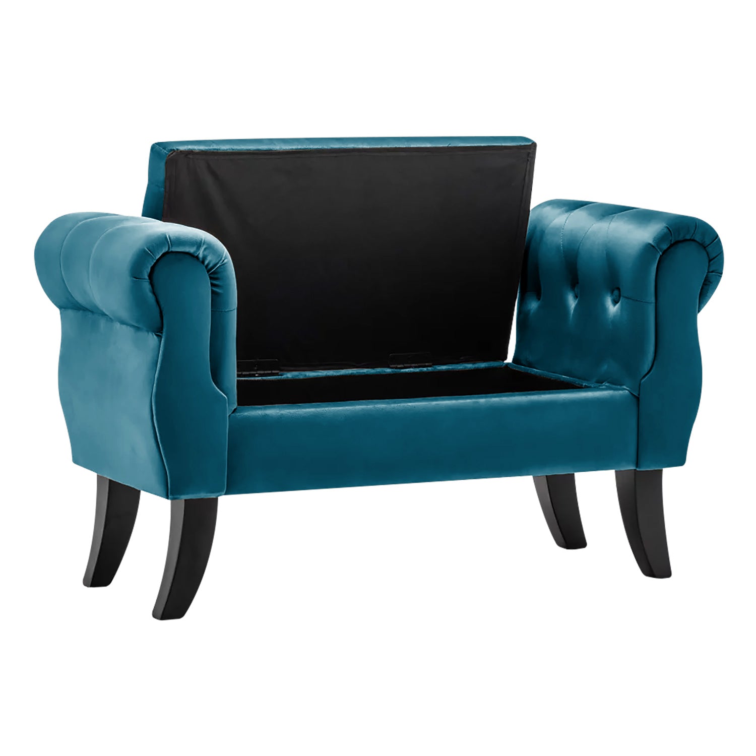 Divanetto In Velluto Panca Contenitore Pouf PortaOggetti Panca Sgabello A Pie Di Letto Cassapanca Ingresso Legno Massello Panchina - Petrolio