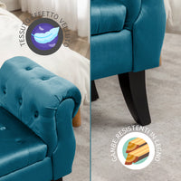 Divanetto In Velluto Panca Contenitore Pouf PortaOggetti Panca Sgabello A Pie Di Letto Cassapanca Ingresso Legno Massello Panchina - Petrolio