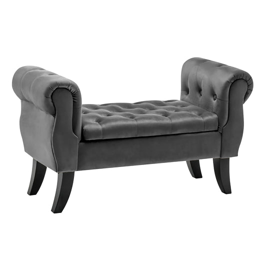 Divanetto In Velluto Panca Contenitore Pouf PortaOggetti Panca Sgabello A Pie Di Letto Cassapanca Ingresso Legno Massello Panchina - Stone