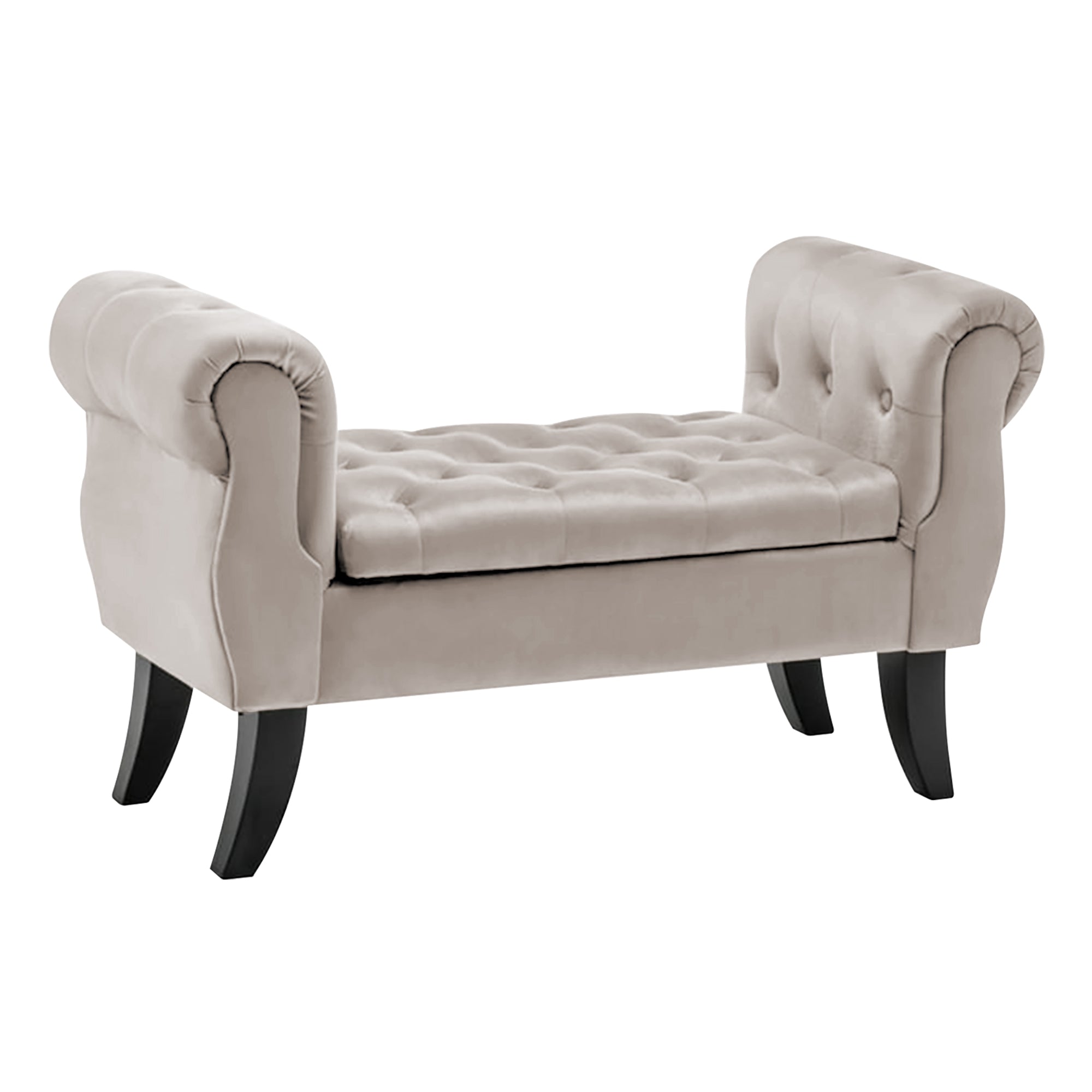 Divanetto In Velluto Panca Contenitore Pouf PortaOggetti Panca Sgabello A Pie Di Letto Cassapanca Ingresso Legno Massello Panchina - Tortora