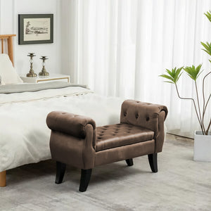 Divanetto In Velluto Panca Contenitore Pouf PortaOggetti Panca Sgabello A Pie Di Letto Cassapanca Ingresso Legno Massello Panchina - Tortora