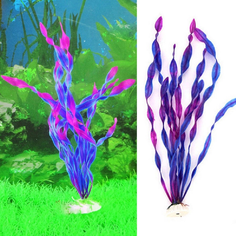 Trade Shop - Pianta 37 Cm Piantina Artificiale Per Acquario Piante Finte Plastica Col. Viola -