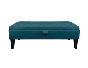 Divanetto In Velluto Panca Contenitore Pouf PortaOggetti Panca Sgabello A Pie Di Letto Cassapanca Ingresso Legno Massello Panchina - Petrolio