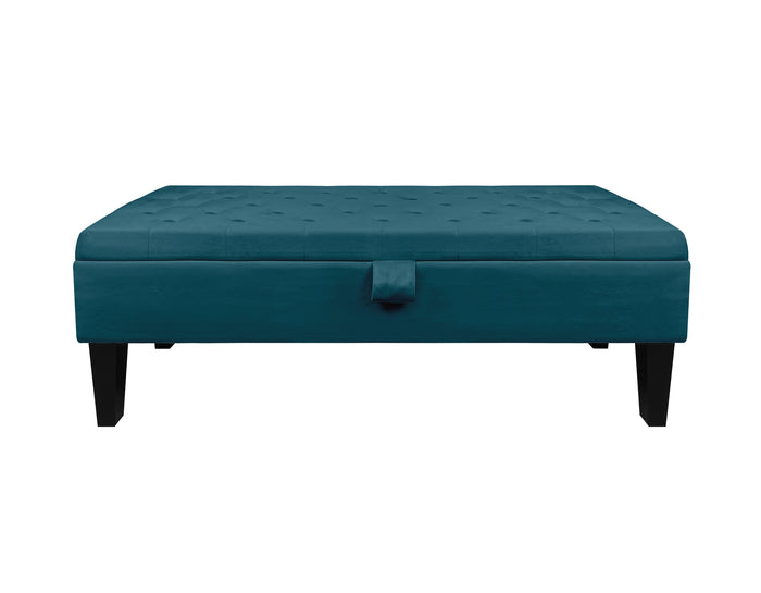 Divanetto In Velluto Panca Contenitore Pouf PortaOggetti Panca Sgabello A Pie Di Letto Cassapanca Ingresso Legno Massello Panchina - Petrolio