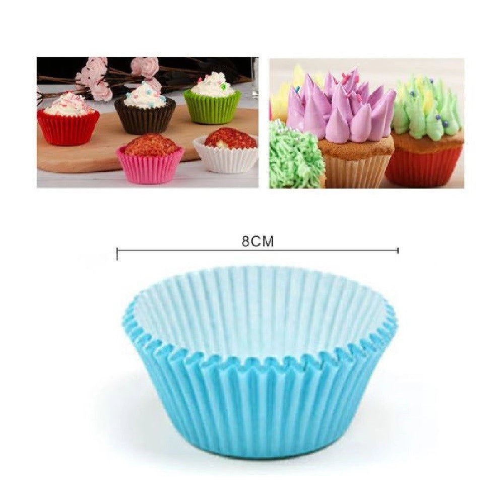 Trade Shop - Set 2 Confezioni Da 100 Pirottini Carta 8cm Celesti Cupcake Tortine Muffin 56134 -