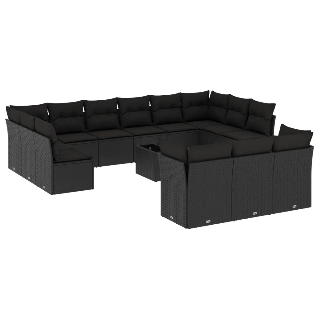 Set Divani da Giardino 14pz con Cuscini in Polyrattan Nero 3250294