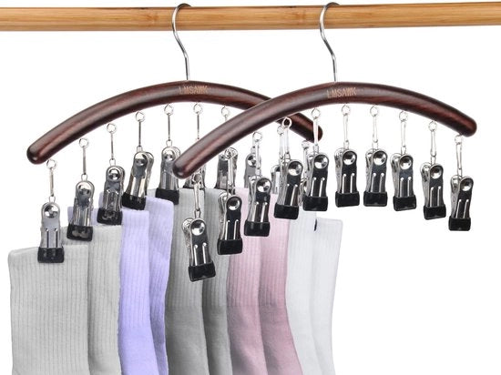 LMSAWK 2-delice hanger per calze, con clips, appoggio per calze, attaccapanni, rotativa 360 gradi, per calze, abbigliamento per bambini, 10 clips, colore retro.