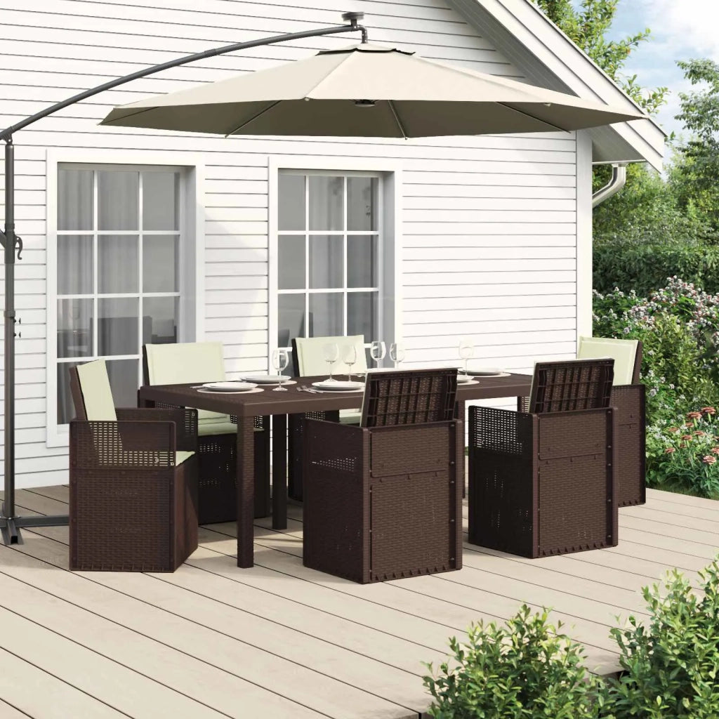 Set da Pranzo per Giardino con cuscino 7 pcs Marrone e Crema PP 3430075