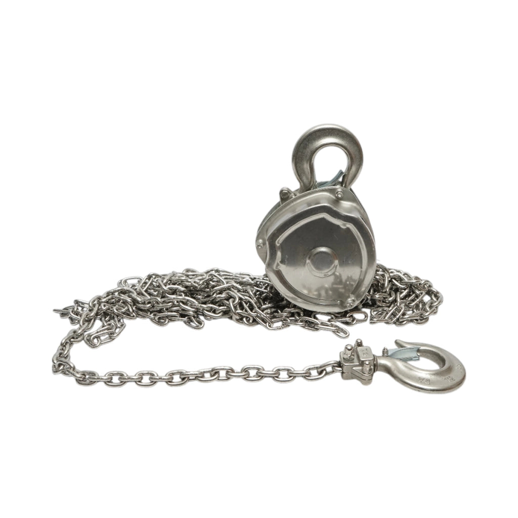 Paranco manuale in acciaio inox con catena da 3 m, portata massima 1000 kg, gancio di sicurezza. Breckner Germany