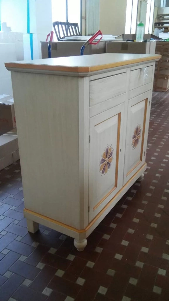 Madia credenza 2 ante legno avorio pennellato e decori 104x43x98 - Mobili 2G